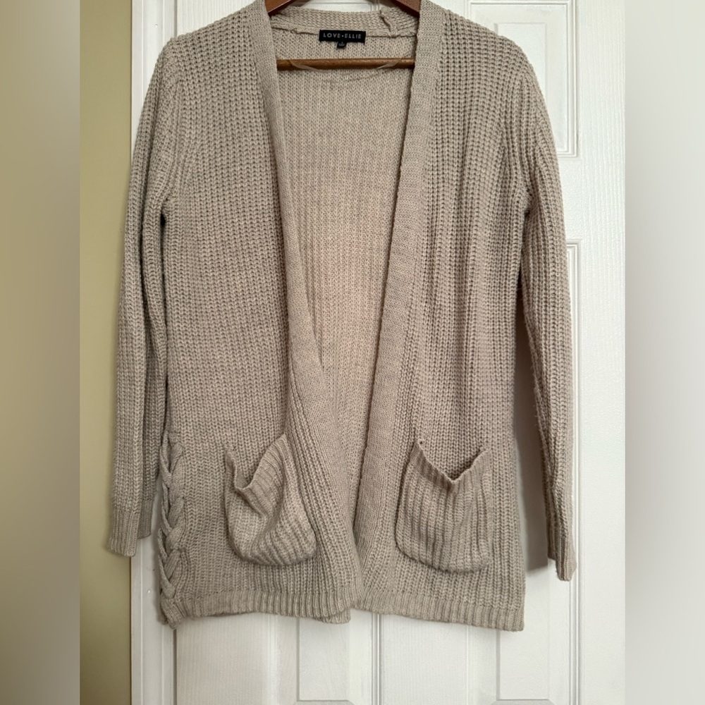 Love Ellie Taupe Cardigan Sweater large $78 Anthropologie - Picture 1 of 4